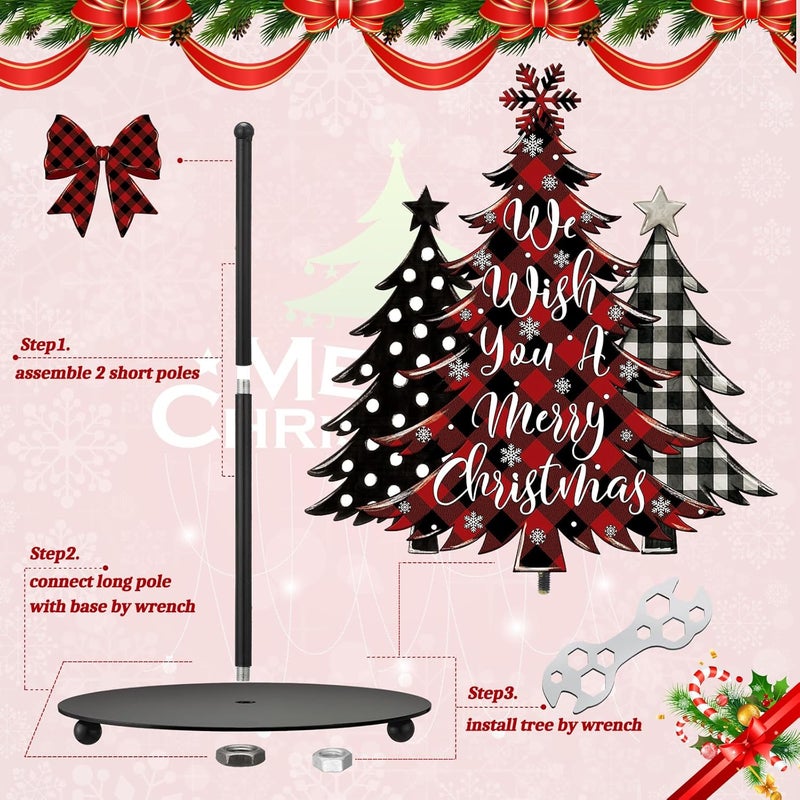 Shellwei Christmas Tree Paper Towel Holder with Round Base Buffalo Plaid Christmas Bathroom Decor Rustic Xmas Tree Dispenser Kitchen Paper Holder Stand for Xmas Countertop Toilet Home Accessories - Image 3